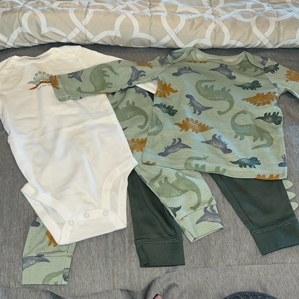 Carter's Baby Boy's 4-Piece Long Sleeve Bodysuits & Jogger Pants Set (Dinosaurs)
